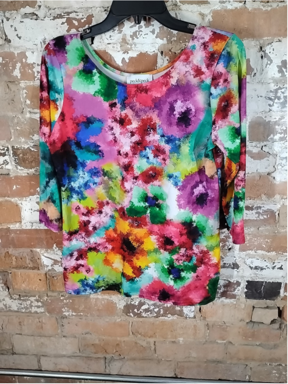 Peck & Peck Shirt Womens Size S Multicolor Stretch Round Neck Made in USA